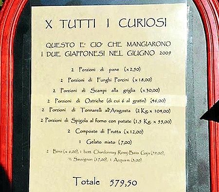Il cartello attaccato all'ingresso del ristorante Il Passetto di Roma