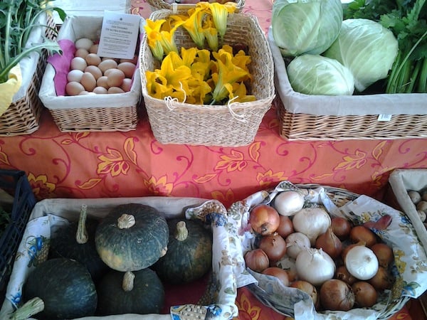 Uova, verdure, mercato, contadino