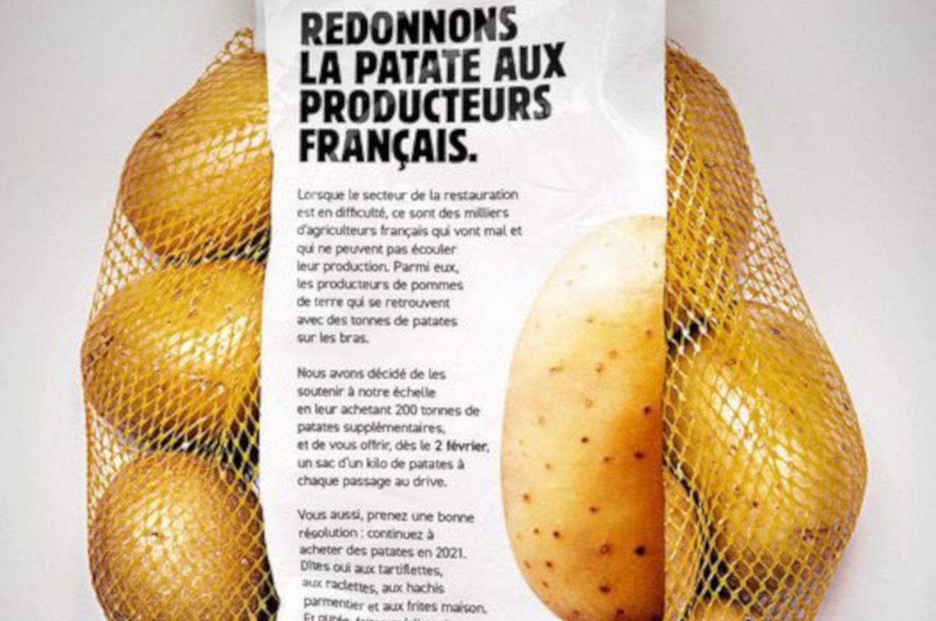 Burger King France fait don de sacs de pommes de terre pour soutenir les producteurs locaux