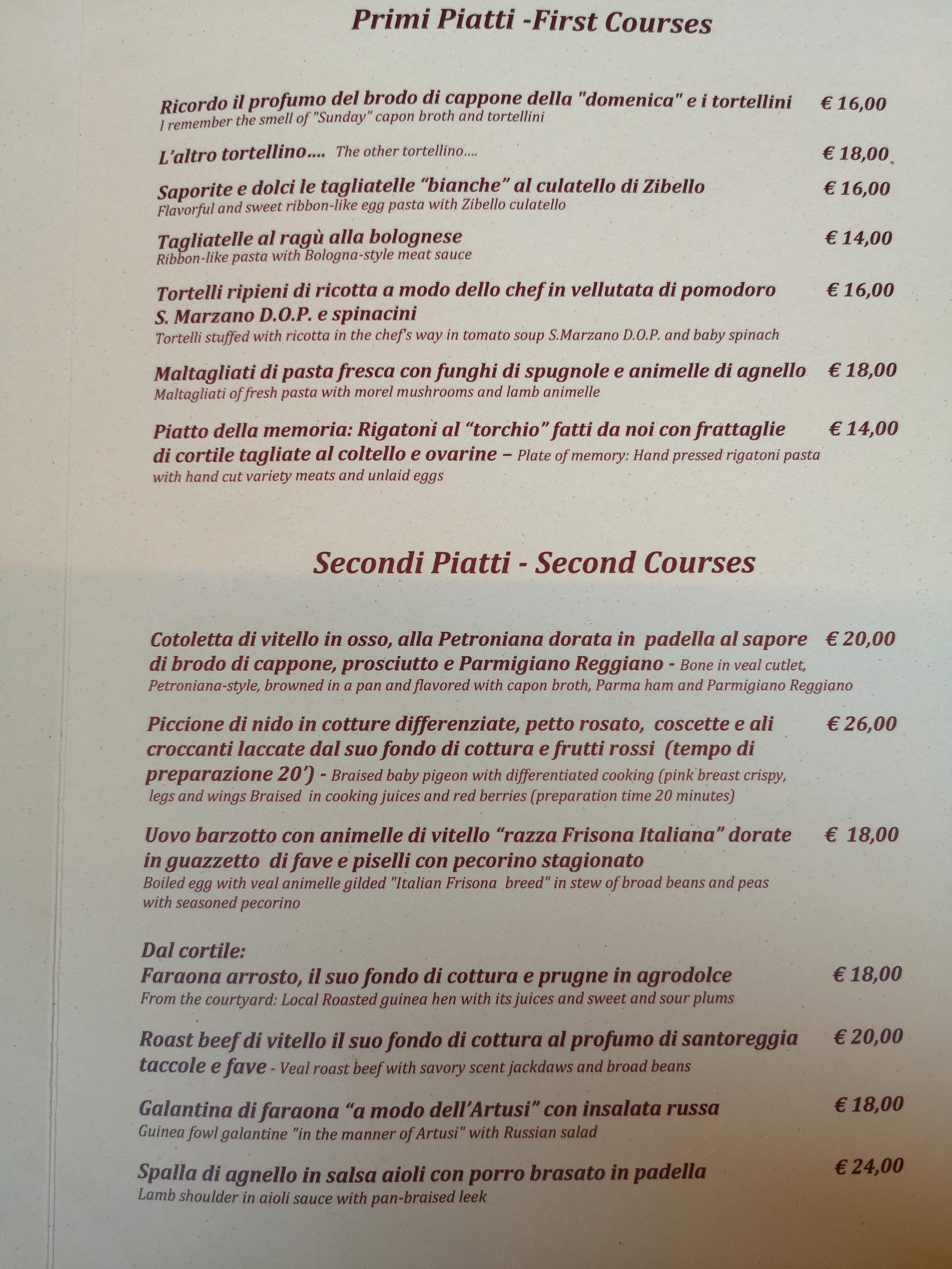 All'Osteria Bottega; Bologna; Menu e prezzi