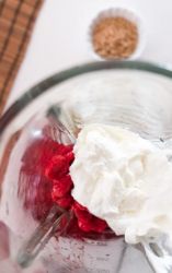 yogurt e frutti rossi nel frullatore