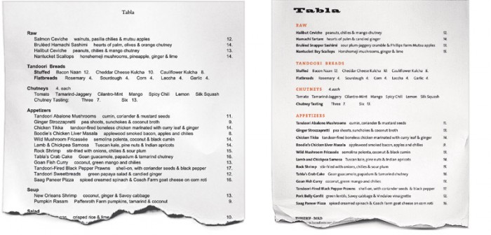 Le differenze tra il vecchio e il nuovo menu del Tabla, ristorante di New York